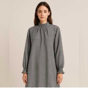 Zara Black and White Checkered Long Sleeve Dress